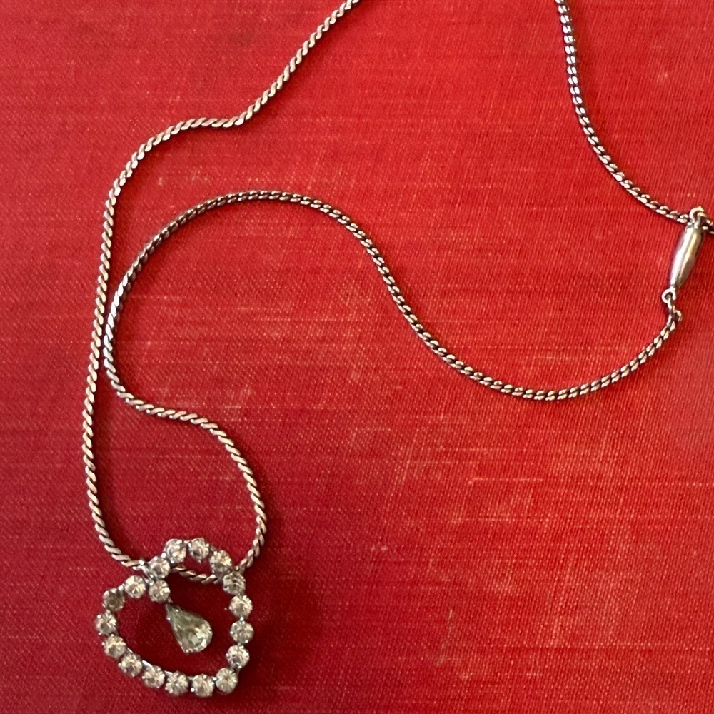 Krementz 1950s Rhinestone Heart Teardrop Necklace